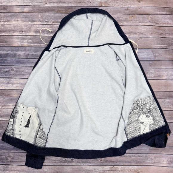 Taylor Stitch Apres Zip Up Knit Hoodie Rinsed Indigo Blue Terry Sweatshirt 44 XL - Picture 6 of 10